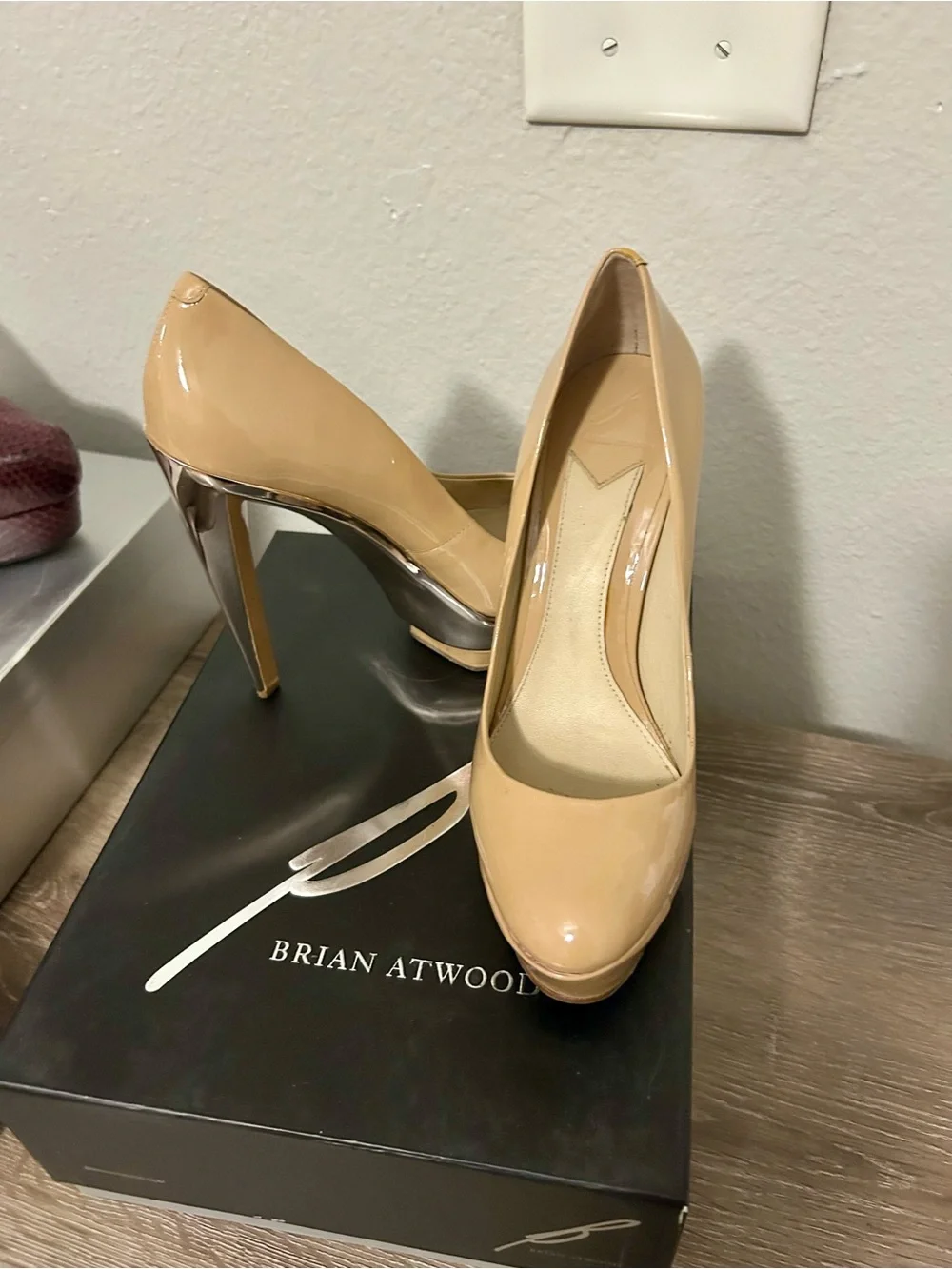 Brian Atwood Nude Patent Platform High Heels - Women's Pumps